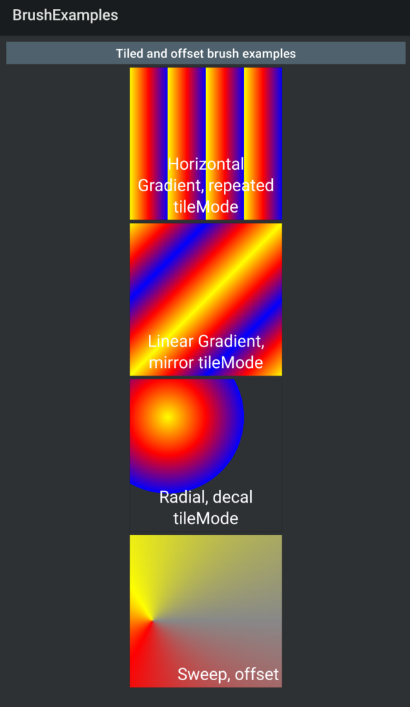 Using brush shaders' options tileMode and offset